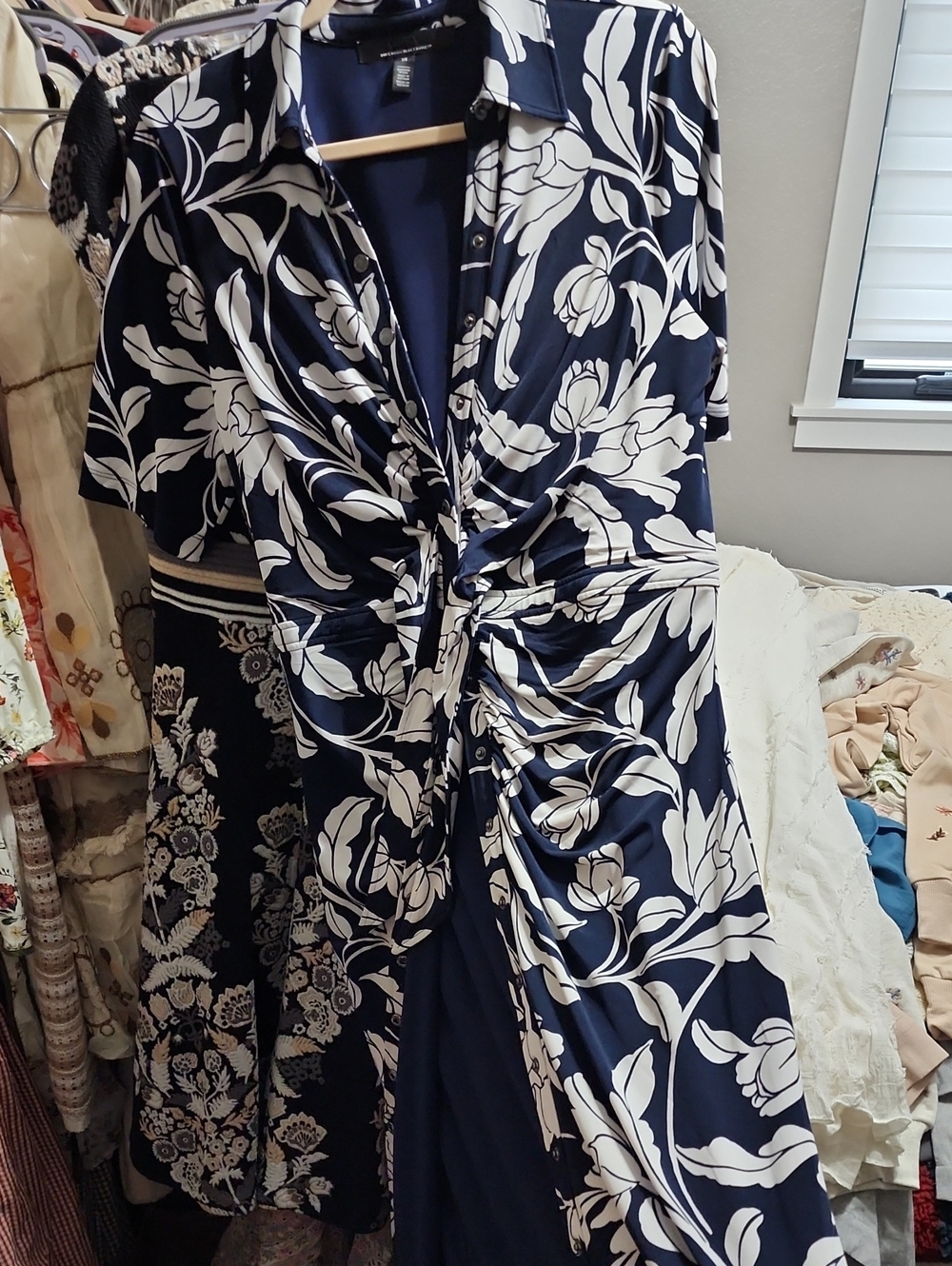 White House Black Market Navy Dress with Collared Neck